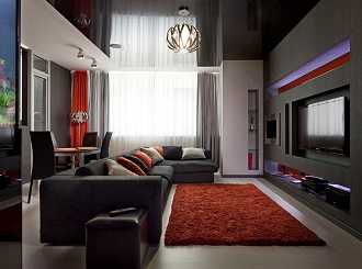 Интерьер гостиной с угловым диваном