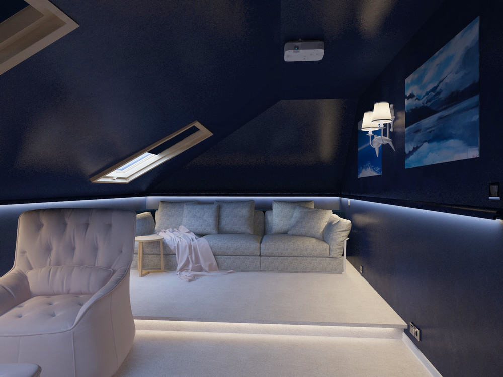 Загородный дом «Дизайн проект дома площадь 500 кв.м в Ленинградской области.», домашний кинотеатр, фото из проекта 