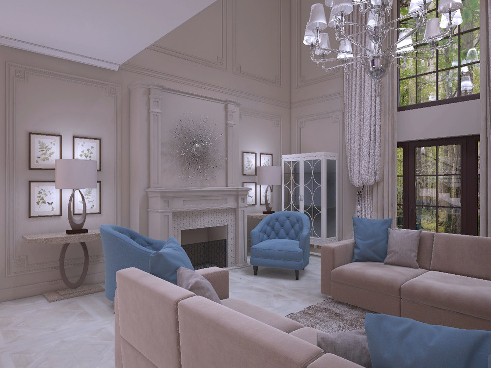 Загородный дом «Дизайн проект дома площадь 500 кв.м в Ленинградской области.», гостиная, фото из проекта 