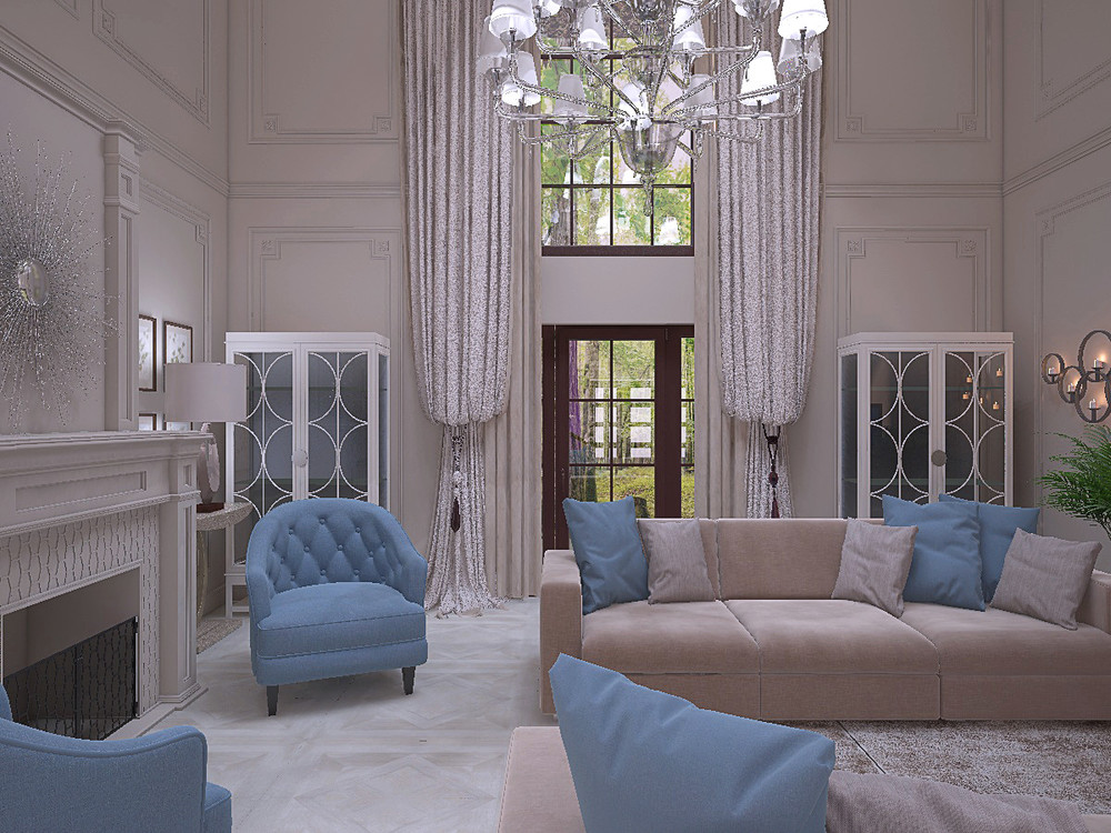 Загородный дом «Дизайн проект дома площадь 500 кв.м в Ленинградской области.», гостиная, фото из проекта 