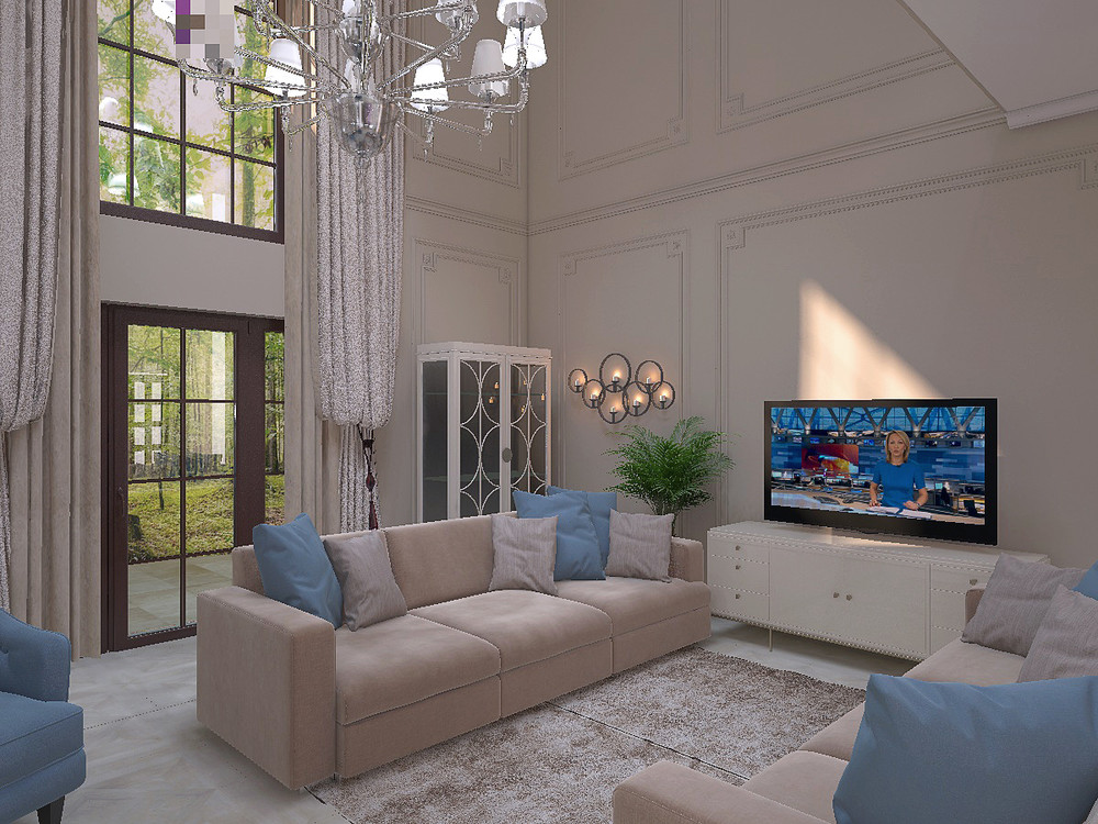 Загородный дом «Дизайн проект дома площадь 500 кв.м в Ленинградской области.», гостиная, фото из проекта 