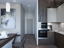 Квартира «Минималистичная квартира-студия ЖК Ясный», кухня . Фото № 27933, автор Борт Виталий