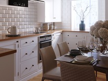 Квартира «Дизайн-проект квартиры в современном стиле с ламинатом на стене», кухня . Фото № 28070, автор Дуквен Ольга