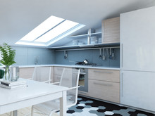 Квартира «Квартира на мансардном этаже», кухня . Фото № 24359, автор Гримберг Алиса