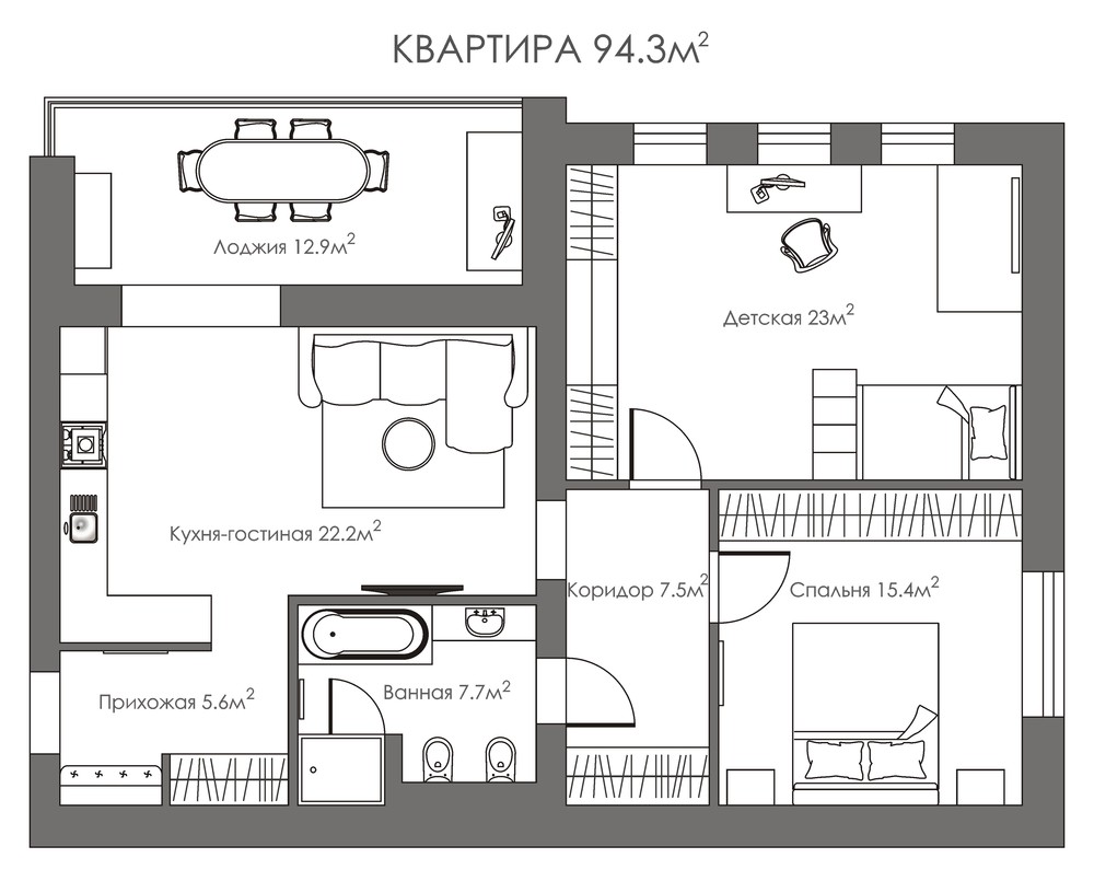 Квартира «Квартира 94,3кв.м.», детская, фото из проекта 